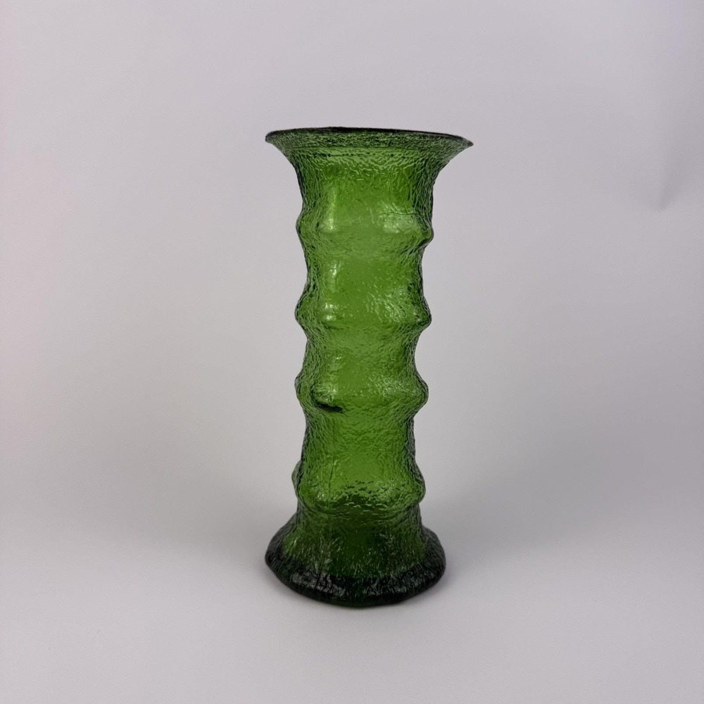 Vintage Green Textured Glass Reversible Vase& Candleholder 7" MCM Boho Art Decor